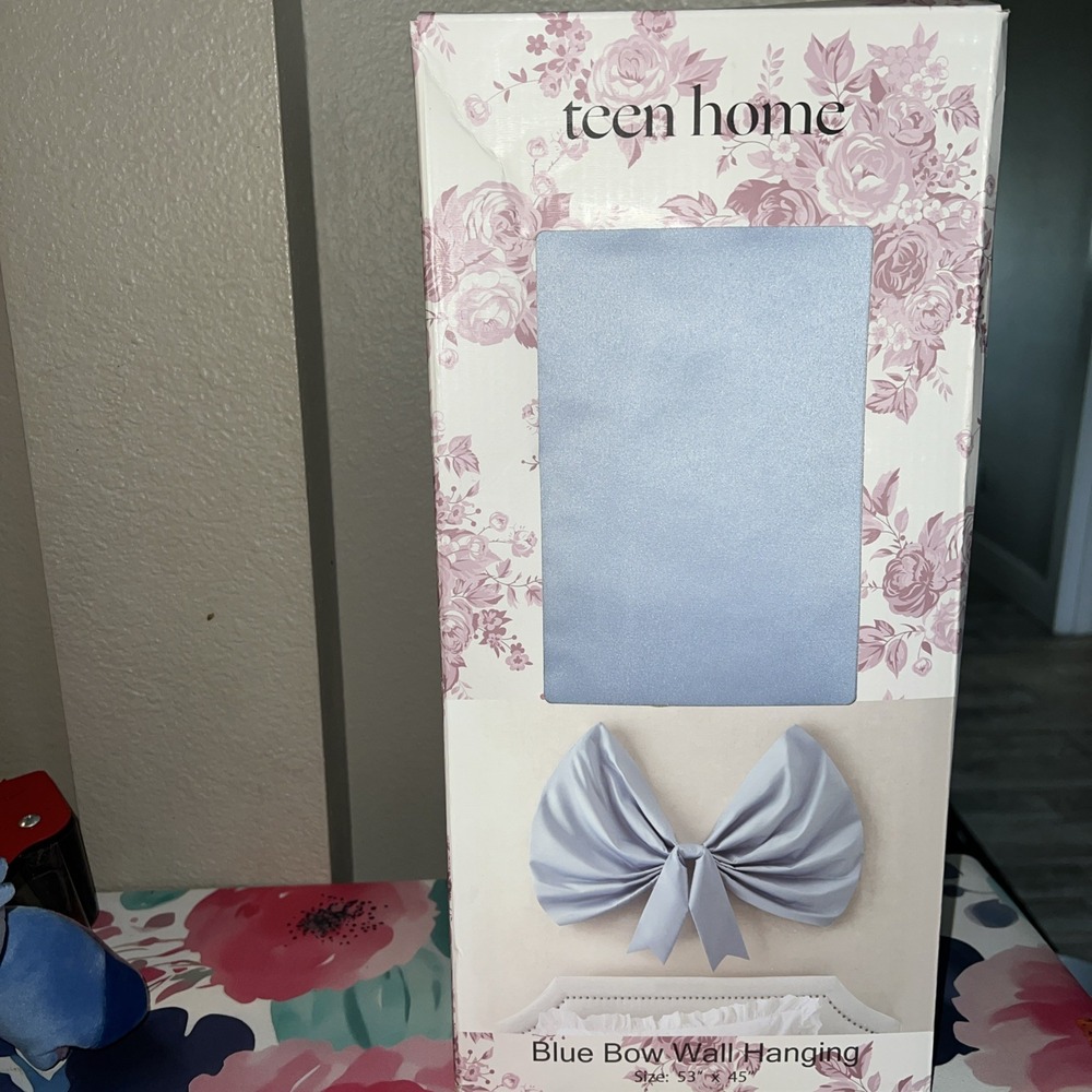 Teen Home Blue Bow Wall Hanging 53x45 Light Blue Satin Decor NIP Target